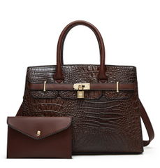 Women’s Vegan Leather Crocodile-Embossed Pattern with Top Handle – Large Shoulder Bag for Women (Brown)