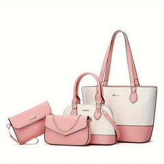 Xanthe 4 pcs Vegan Leather Handbag Set for Women With a Tote Bag, Crossbody Bag Cosmetic Bag and a wallet