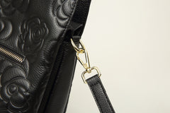 Harmony Black Floral Embossed Genuine Leather Handbag