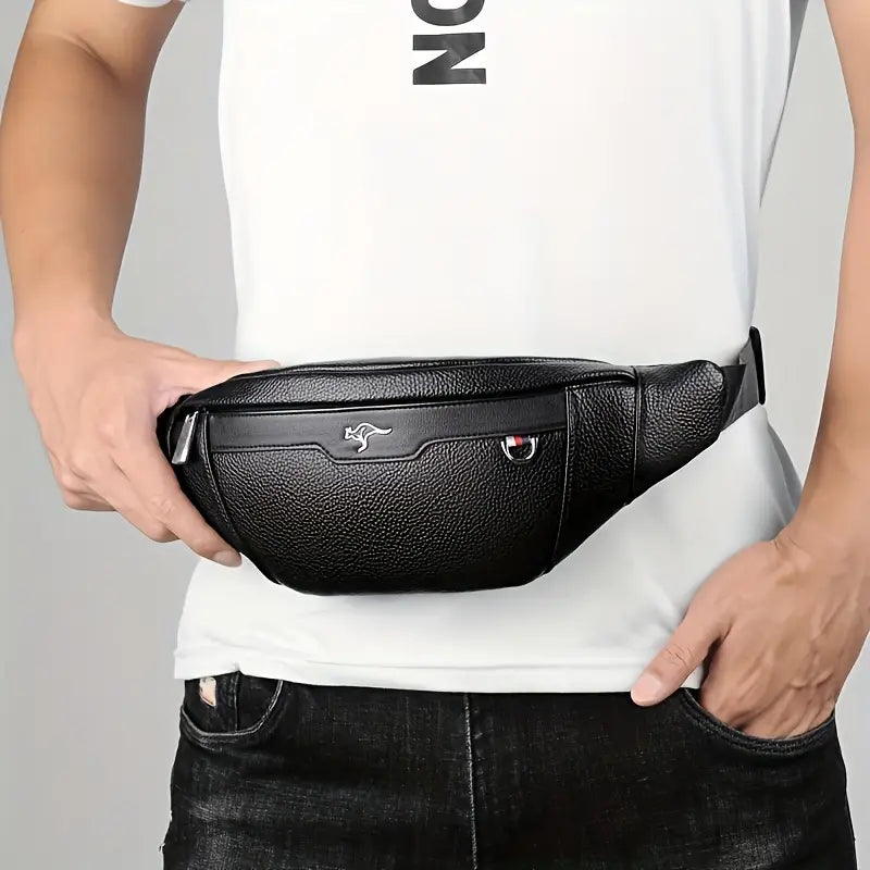 Men's Black Waterproof Crossbody Vegan Leather Chest & Waist Bag 