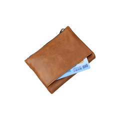 Men's Genuine Leather Vintage Bifold Brown Zippered Wallet with Multiple Card Slots and Coin Pocket