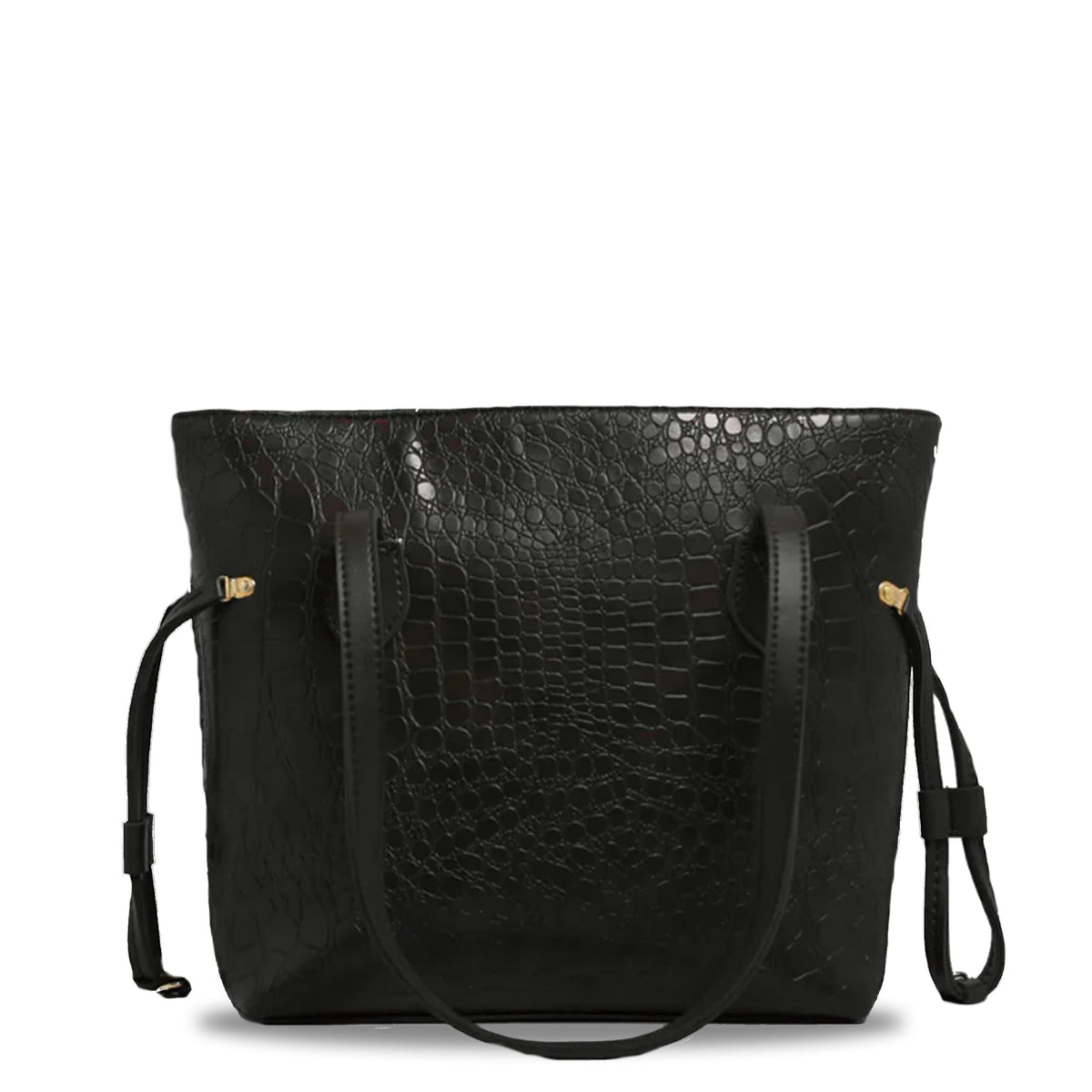 Trinity Black Large Luxurious Crocodile Pattern Vegan Leather Top-Handle tote Bag For Women