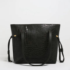 Trinity Black Large Luxurious Crocodile Pattern Vegan Leather Top-Handle tote Bag For Women