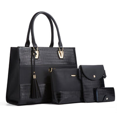 Iris 4-piece Black Vegan Leather Handbag set  or women