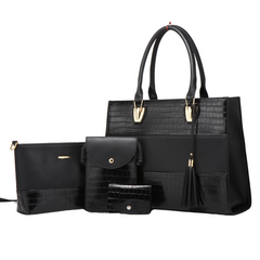 Iris 4-piece Black Vegan Leather Handbag set  or women